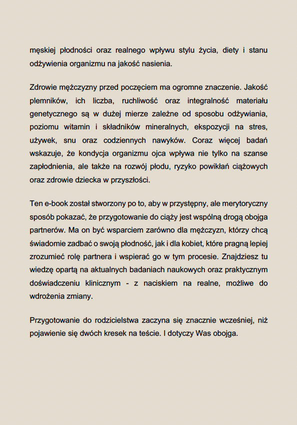 E-BOOK: MĘSKA PŁODNOŚĆ. PRZYGOTOWANIE DO WASZEJ CIĄŻY. JAK POPRAWIĆ JAKOŚĆ NASIENIA + DIETA WSPIERAJĄCA PŁODNOŚĆ